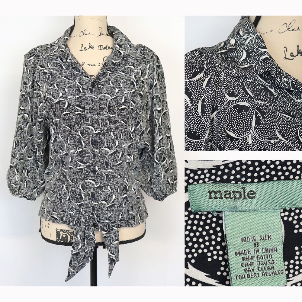 Maple Anthropologie Women Size 8 Aurinia 100% Silk Vintage Inspired Blouse